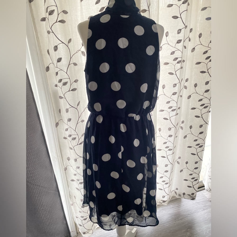 Blue with White Polka Dot Sleeveless Midi Women’s Dress Size 10 - Picture 5 of 7